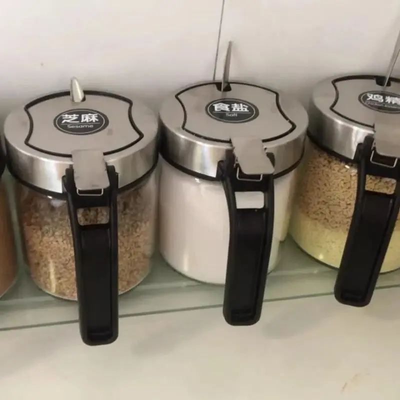 

2026 New 300ml Spices Glass Seasoning Jar with Spoon Sugar Bowl Salt Dispenser Container Kitchen Accessories Storage Supplies YU