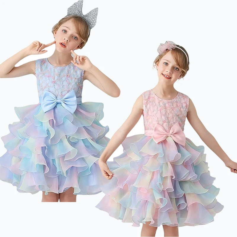 

Summer Fashion Children's Day Birthday Party Rainbow Dress Formal Occasion Flower Girl Costume Gown Girl Holiday Princess Dress