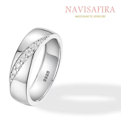 S925 Silver 0.16 Carat Moissanite Minimalist Band Ring Anniversary Jewelry Gift for Women men