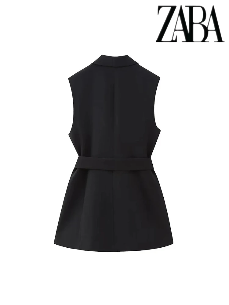 TRAF Women's Belted Sleeveless V Blazer Vest Set High Waisted Draped Trousers Commuter Two Piece Urban Women's Office Suit