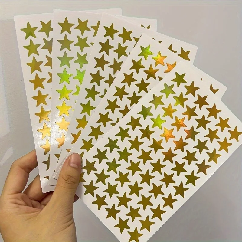 5 قطع/مجموعة ملصقات ليزر على شكل نجمة ذهبية - رائعة للحرف اليدوية والديكورات والمجلات!