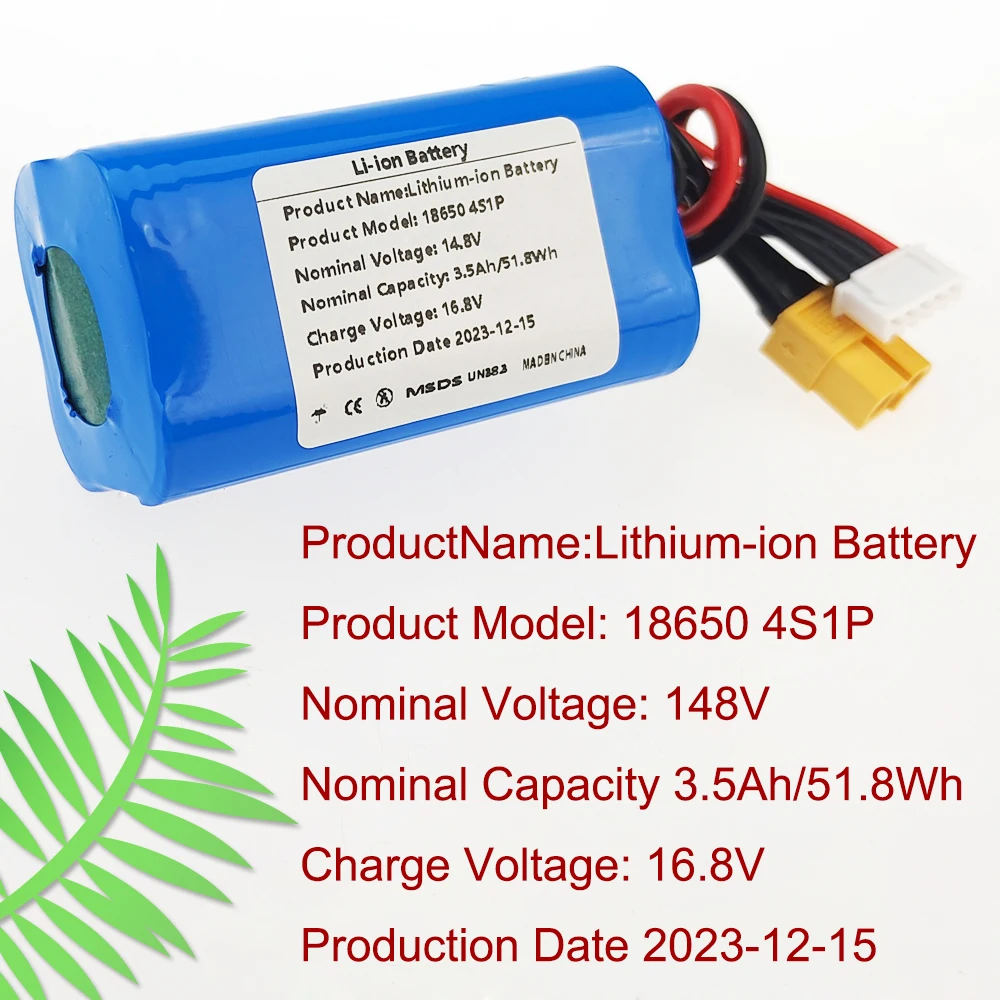

14.8V 3500MAh 4S1P 18650 Lithium Battery Suitable for Drones, Quadcopters, Racing Drones,XH2.54-5P XT60