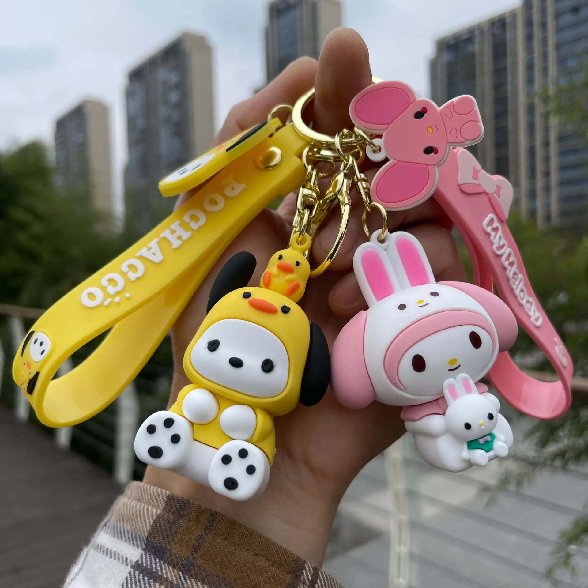 

Sanrio My Melody Keyring Little Twin Star Kuromi Keychain With Floral Pendant Cute Cartoon Bag Charm Car Key Accessories Gift