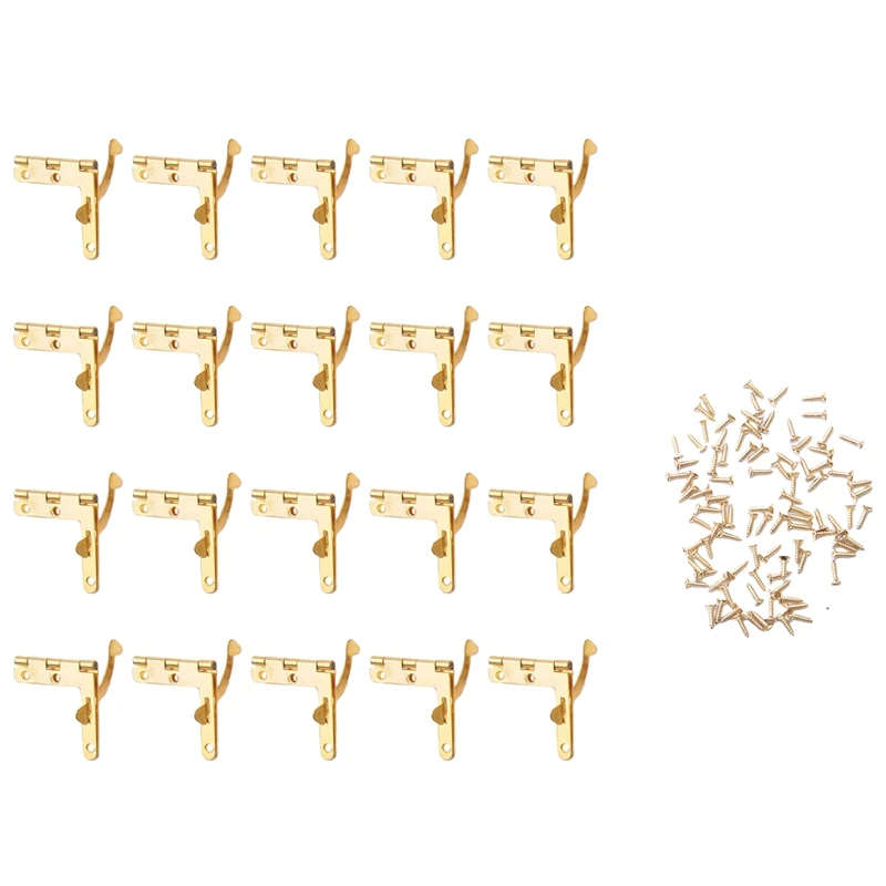 20 PCS 90° Spring Hinge Tenon Hole Support Tool, Suitable For Small Jewelry Wine Clock Door (Gold)