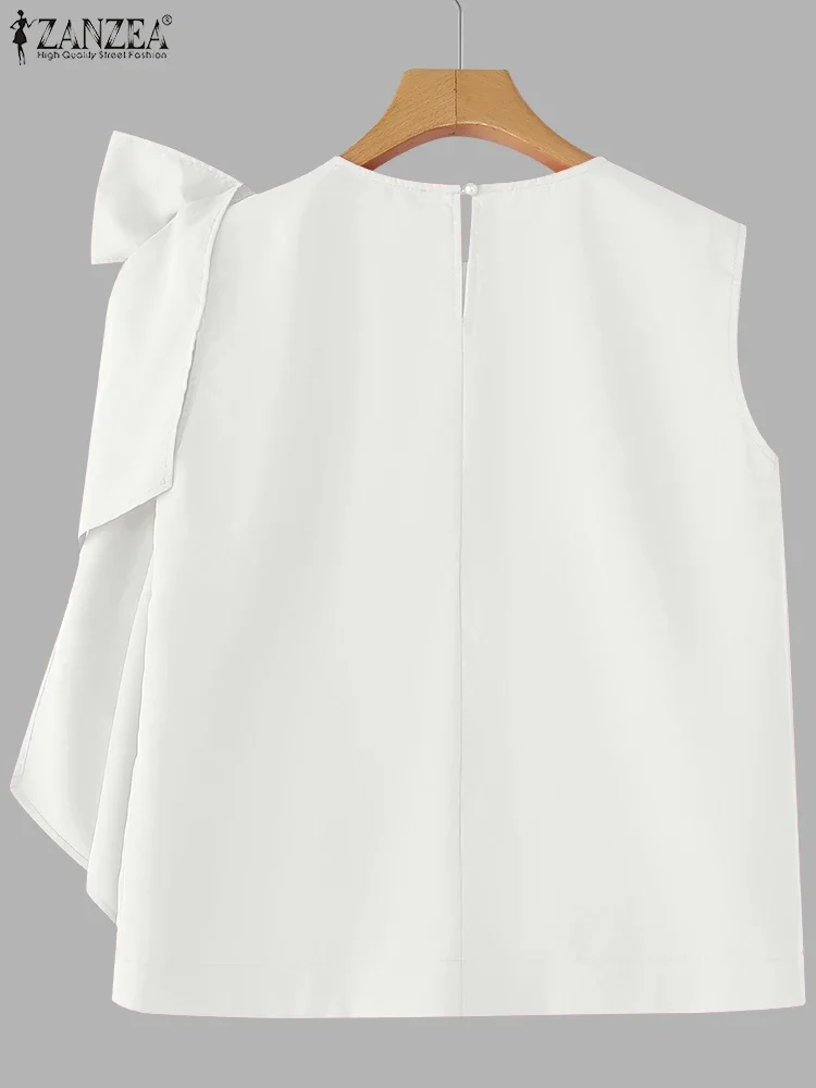 ZANZEA Elegante Fiocco Canotte 2025 Estate Camis Casual Canotte di Colore Solido Senza Maniche T-Shirt Femminili Fasciatura Allentata Office Lady Camicie