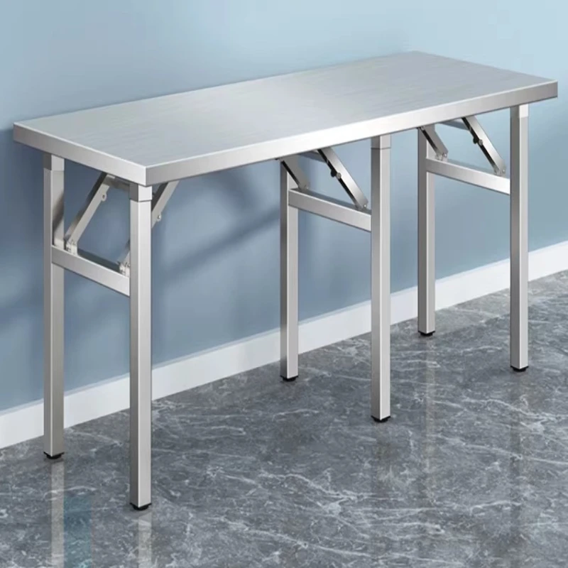 Sturdy Durable Stainless Steel Foldable Table 300 Jin Load Bearing Rectangular Desk for Picnic Stall Mobile Workbench Platform