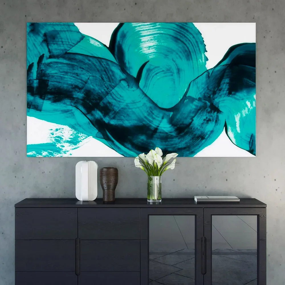 Pure Hand-painted Blackish Green Abstract Oil Painting on Canvas for Decor No Frame Modern Creative Abstract Wave Mural Painting