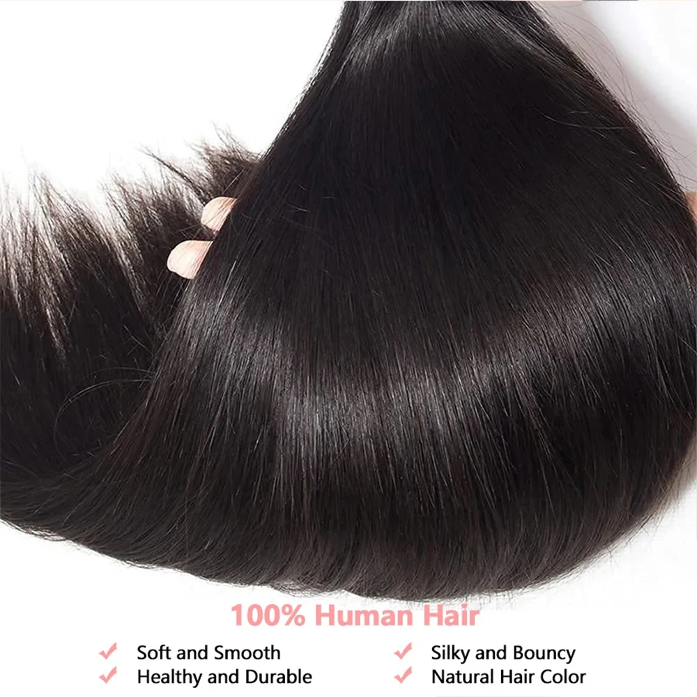 Bundel rambut manusia lurus tulang rambut manusia Brasil tenunan 100% rambut manusia 8-32 inci ekstensi rambut Remy panjang hitam alami