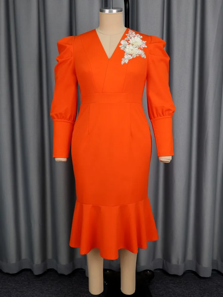 0XL-4XL Plus Size Women Clothes Dresses Elegant Evening Celibrity Clothes Robes Long Sleeve 3XL Big Size Midi Dress Oversized