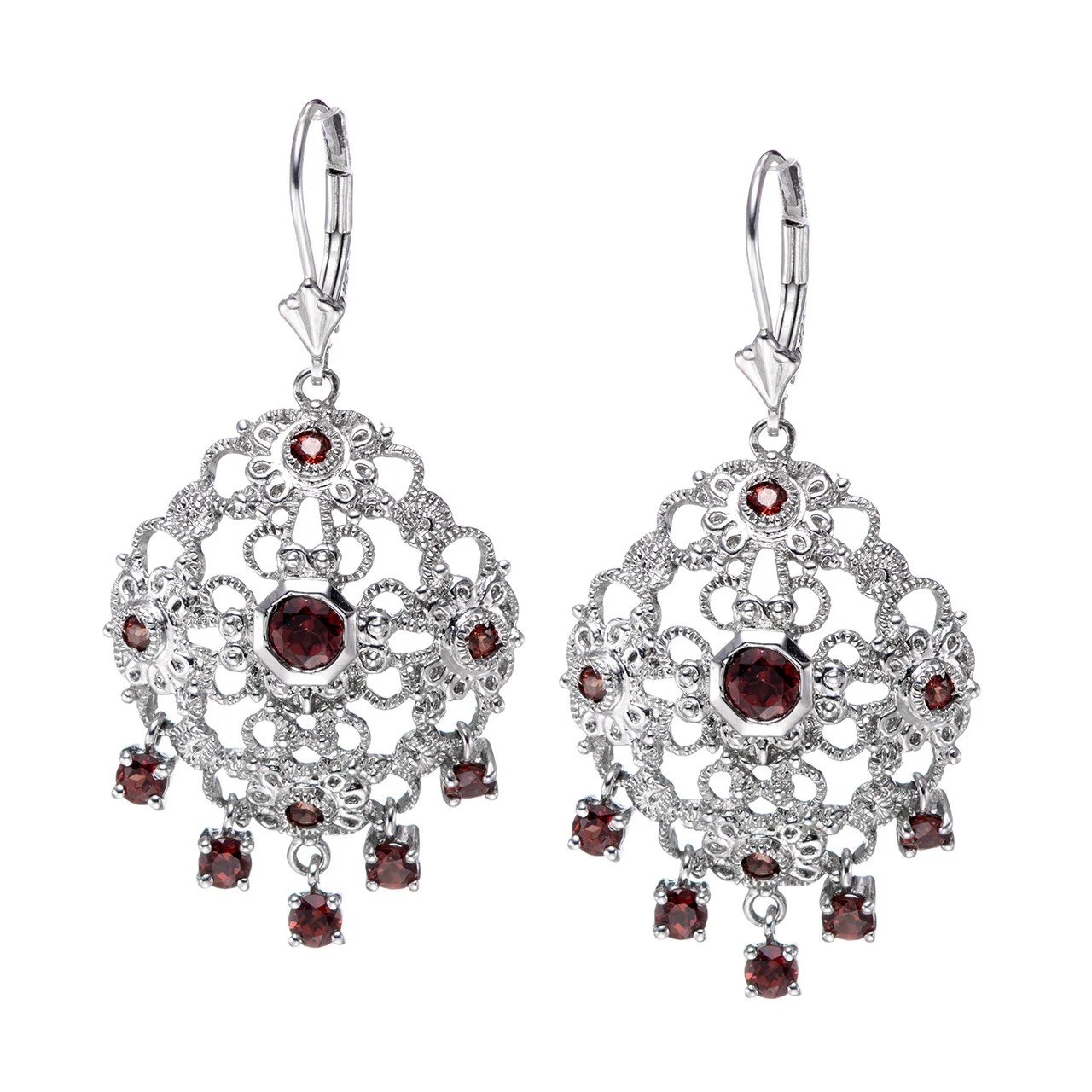 

GESIDE Garnet Rhodium Over Sterling Silver Earrings