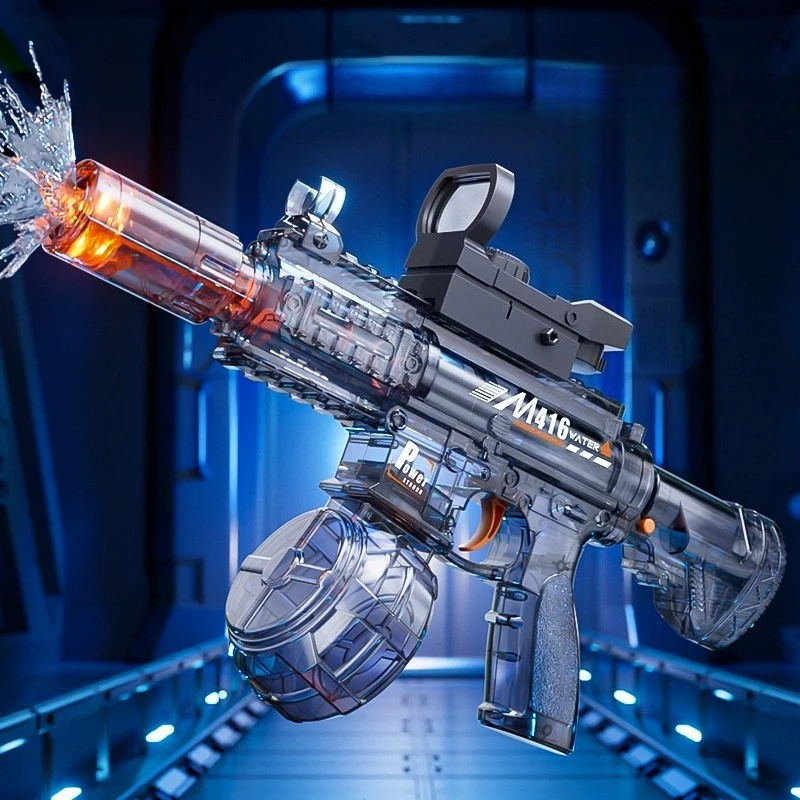 

M416 Children Electric Water Gun with Light Long Range Automatic Continuous Shooting Squirt Guns Summer Outdoor Toys for Kids