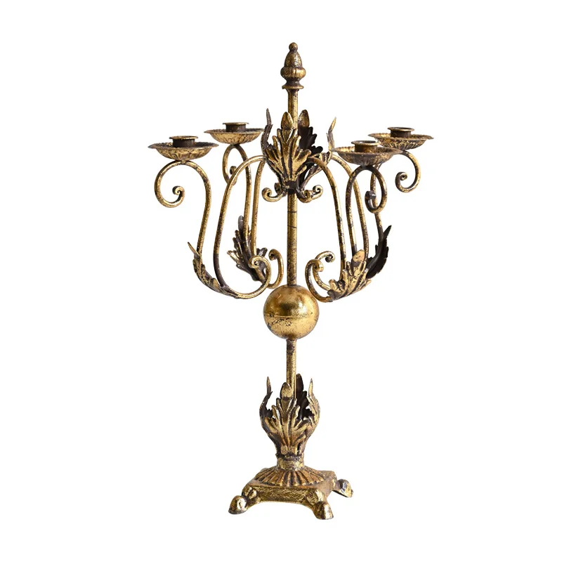 

Old wrought iron four-headed gold high-end atmosphere household table decoration ornament candle light dinner candle holder