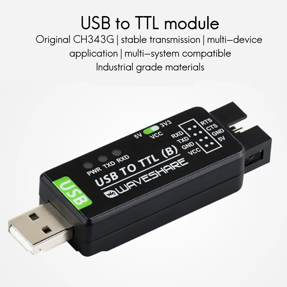 Waveshare 工業グレード USB to TTL コンバータ CH343G シリアルポート変換モジュールサポート 5V/3.3V レベル変換回路