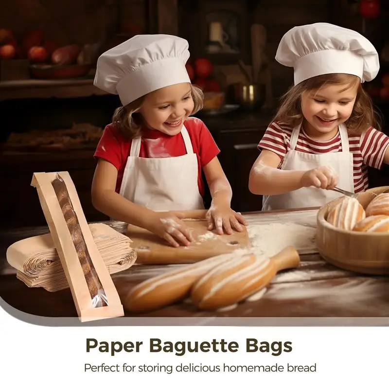 100Pcs/Set Baguette Bags Paper Bread Bags Brown Kraft Loaf Storage Sacks Long French Bread Packing Bags Bakery Storage Bags