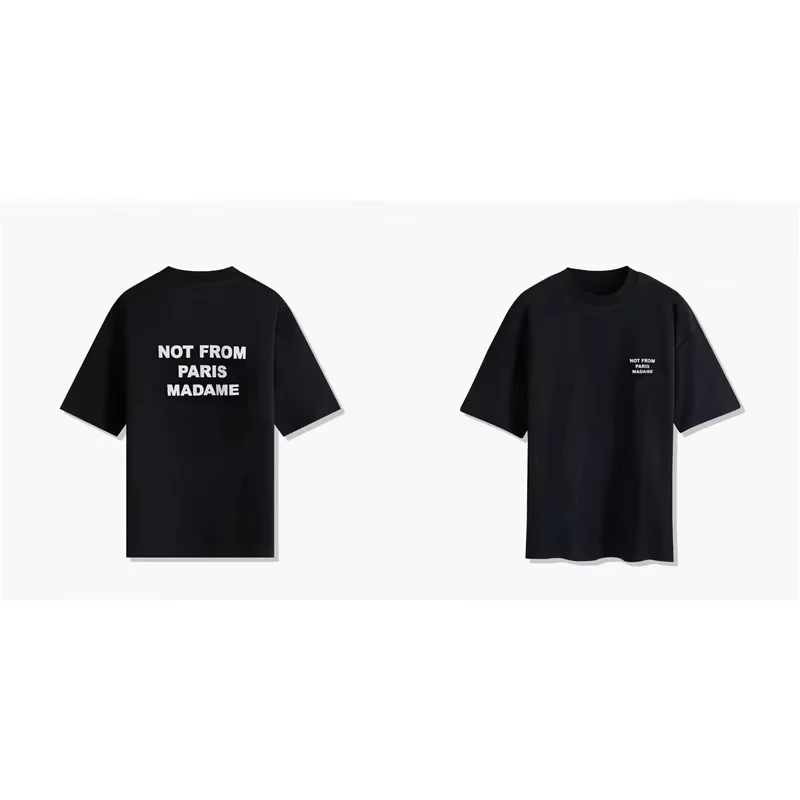 Black Short Sleeve Women T-Shirt Paris 2026 Summer Casual Style Round Neck Print Loose Fit Comfortable Breathable Men T-Shirt