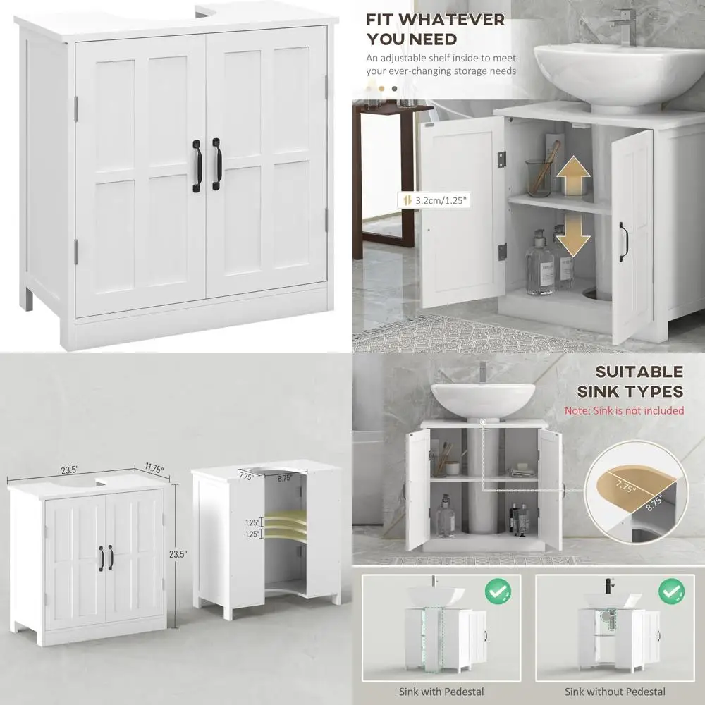 

double-door pedestal sink storage cabinet with adjustable shelf and u-shape vanity cutout
