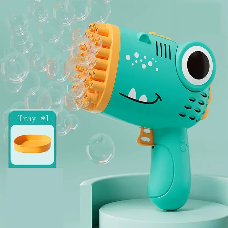 Pistola de burbujas de dinosaurio para niños, máquina de burbujas totalmente automática de mano sin batería, 40 agujeros
