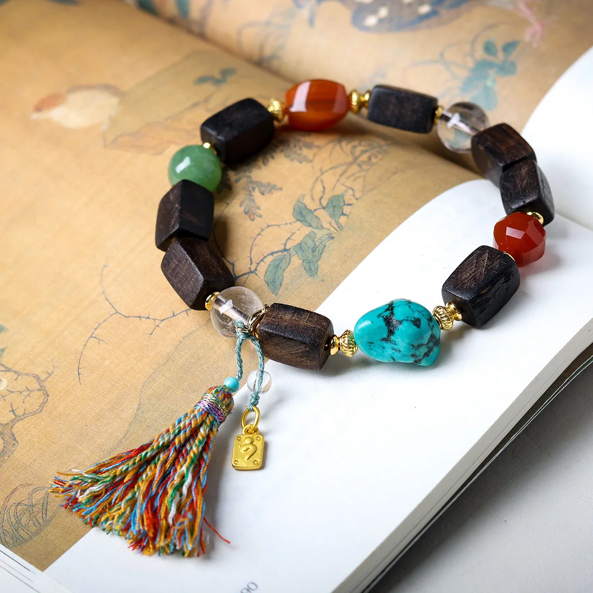 

Dalakan Square Beads with Natural White Crystal Wenwan Bracelet Magnesite Turquoise Chinese Style Bracelet Jewelry Gifts