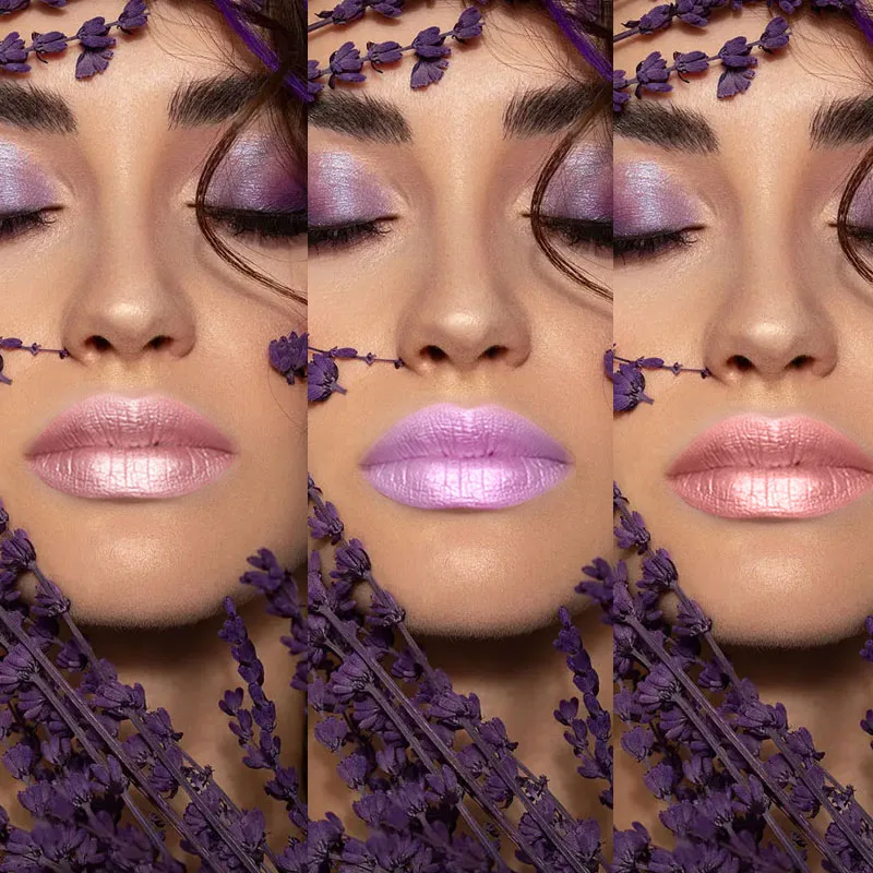 مجموعة أحمر الشفاه الوردي المعدني مكونة من 3 قطع ملمس كريمي مريح ناعم ولا ملمس محبب نباتي وخالي من الغلوتين مكياج الشفاه بتغطية كاملة