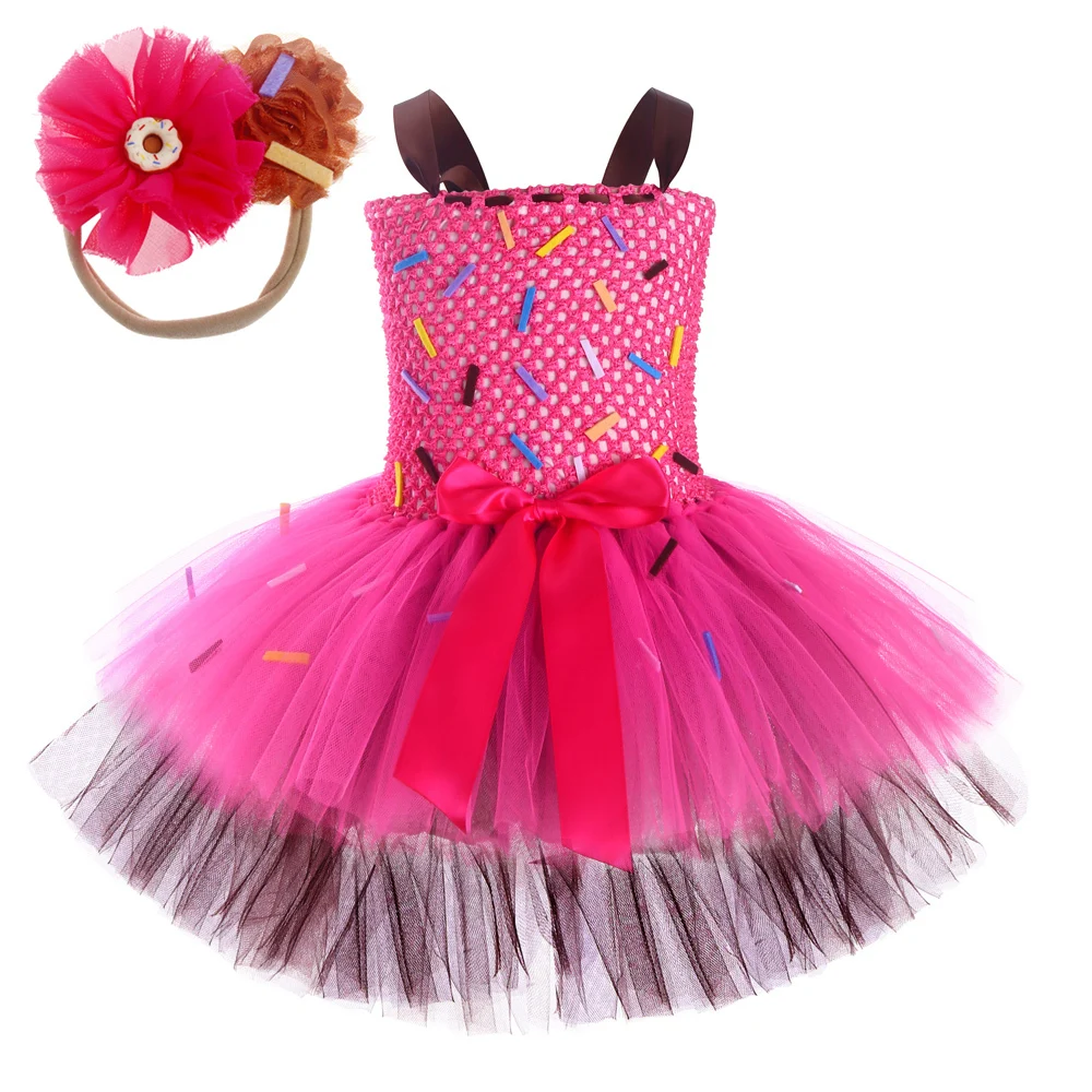 

Coffee Hot Pink Doughnut Costume for Baby Girls Sweet Donuts Layered Princess Dresses for Kids Birthday Party Ballet Tutu Outfit