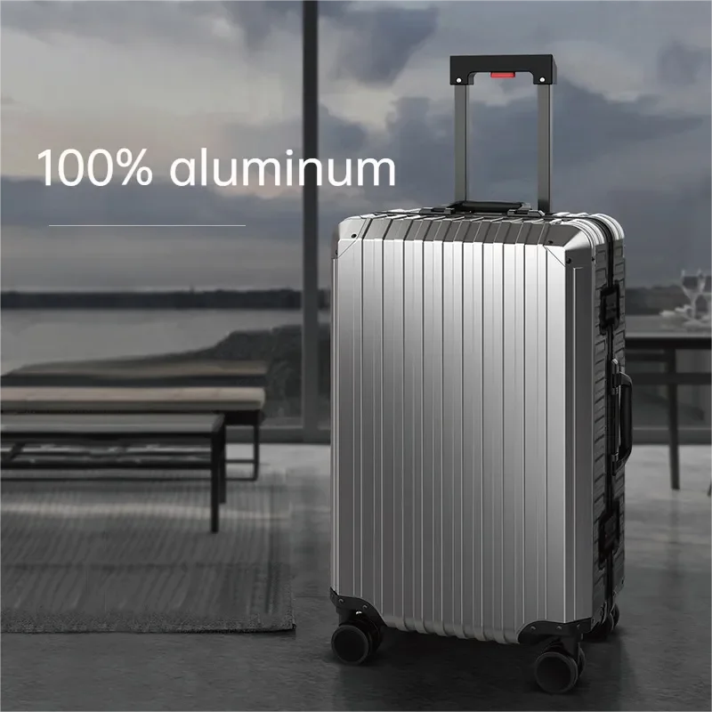 Unisex All Aluminum 20“24\'\'26\'\'29 Inch Alloy Travel Suitcase New Trolley Case Rolling Universal Luggage On Mute Wheels Boarding