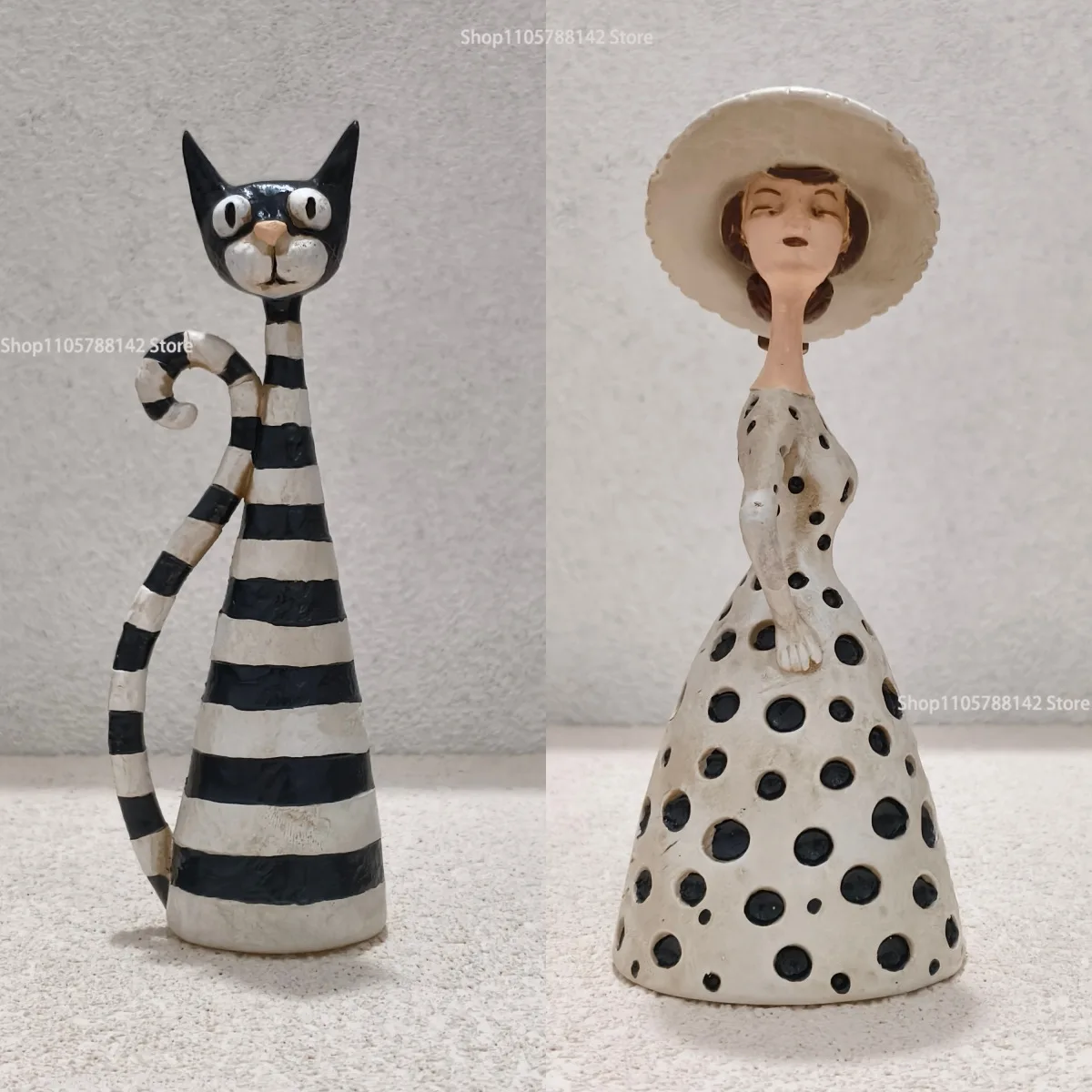 Vintage Cat Lady Figurines Shelf Decor Quirky Sculpture Rustic Farmhouse Shelf Decor Retro Home Collectible for Cat Lovers
