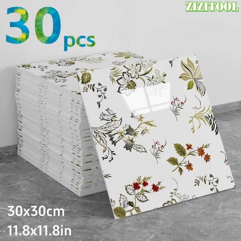 

10/20/30PCS Moisture-proof Kitchen Bathroom Decor Wall Stickers Flower Pattern Imitation Tile Self-adhesive Stickers Wallpaper