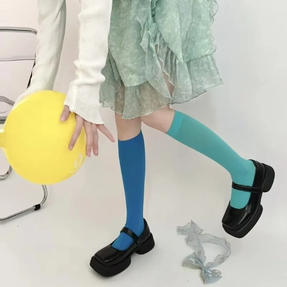 Korean Colorful Ladies' Stockings Thin Candy Color Middle Tube Socks Compression Socks Girls