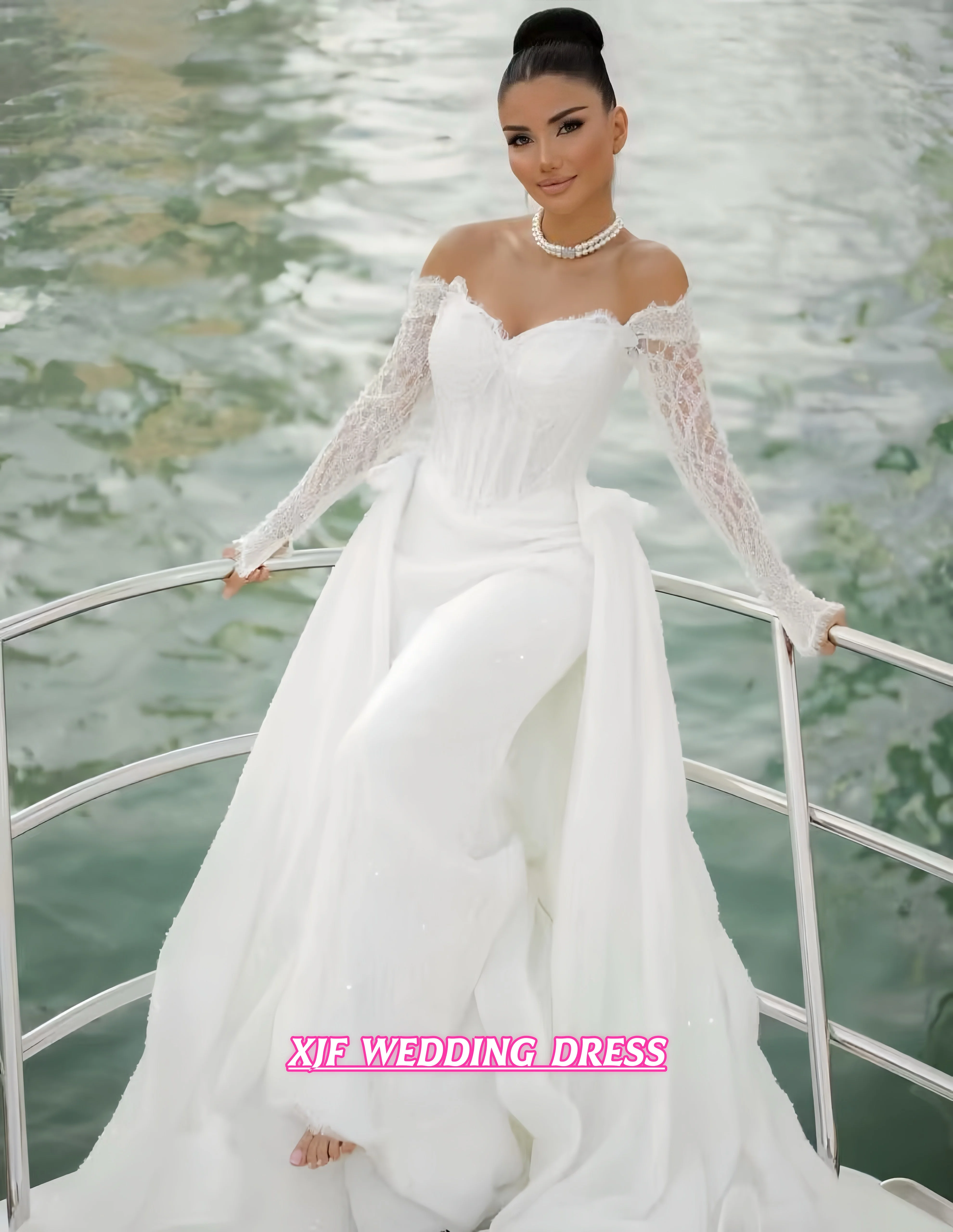 

Свадебное платье-русалка с длинными рукавами и съемным шлейфом, индивидуальный пошив, для невесты, свадебное платье, vestidos de novia