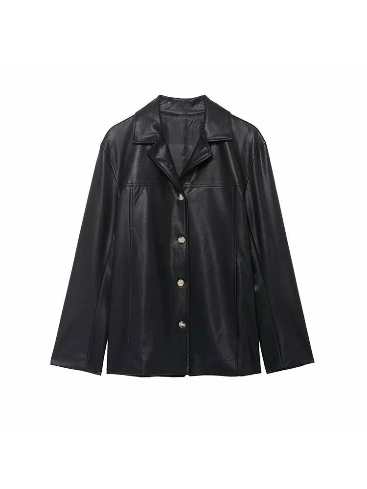 

Women's New Autumn Winter Ladies' Fake Leather Suit Loose Long-Sleeve Winter Outerwear PU Coat Stylish Style for Women