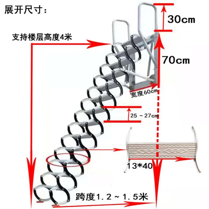 2025 سلم تلسكوبي العلية الجديد منصة منزلية خارجية مقصورة مزدوجة سميكة معلقة على الحائط قابلة للطي رفع منزل صغير #5