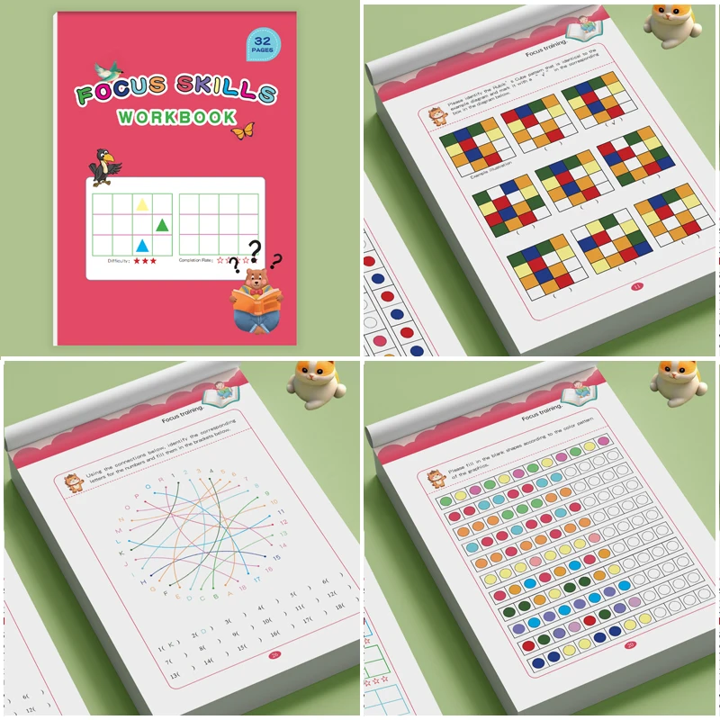 32-seitiges Arbeitsbuch für Fokusfähigkeiten | Übungsbuch zur Aufmerksamkeitsförderung für Kleinkinder | Kindergarten-Aktivitätsbuch für Gehirntraining – Detail 1