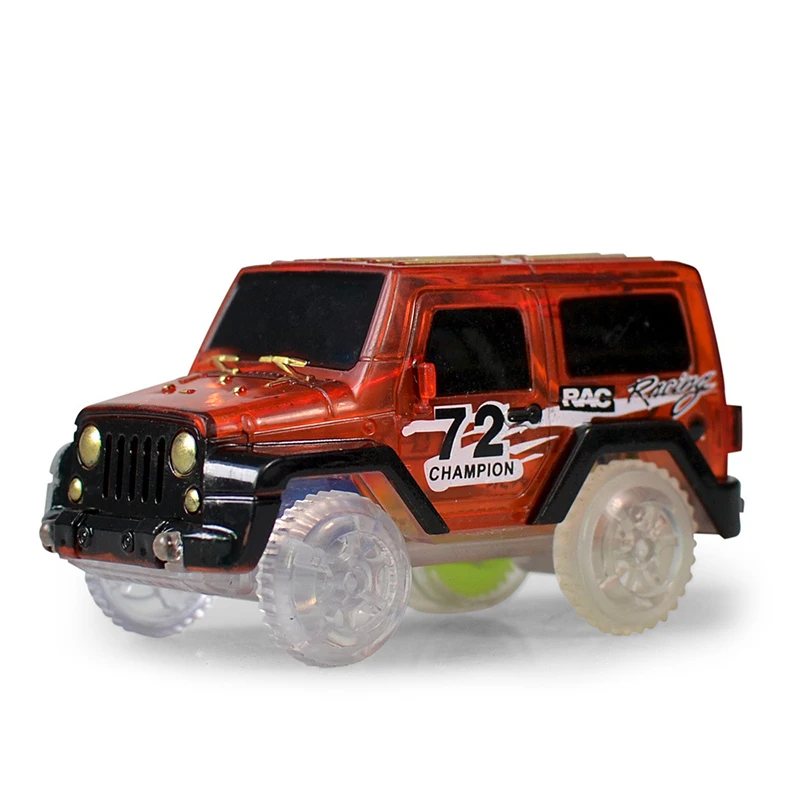 1Pcs LED Light Up Cars For Glow Race Track Electronic Car Toy Flashing Kid Railway Luminous Machine Track Car Boys Gift