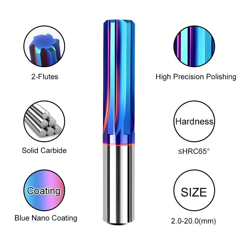 YIFINO HRC65 3.0mm-20.0mm Tungsten Steel Machine Reamer Carbide Blue Nano Coating Straight Shank H7 High-Precision Reamer Tools