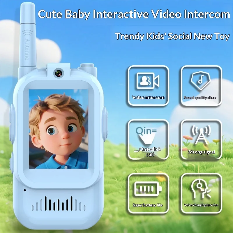 Walkie-talkie video per bambini, giocattolo da esterno a lungo raggio per bambini carini, ricarica di tipo C, radio e durata della batteria estesa