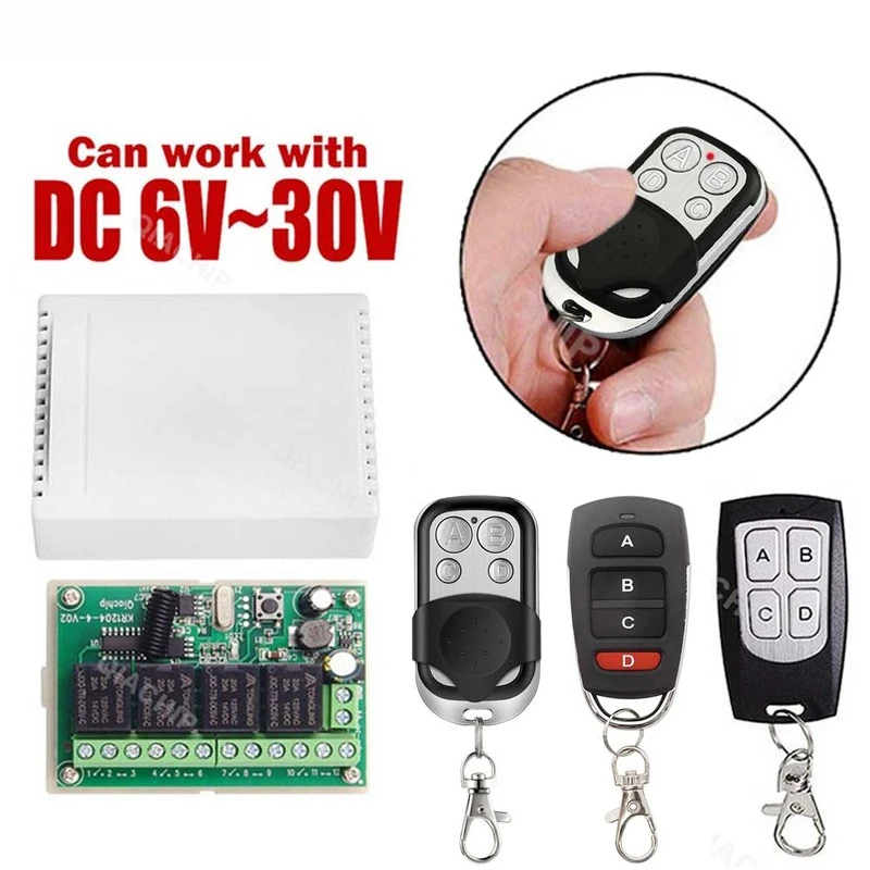 Wireless Remote Control Switch 433MHz Receiver Motor Controller DC 6V 12V 24V 30V 4 Gangs Relay Module Transmitter Diy