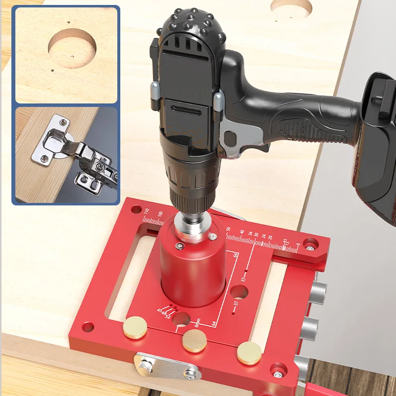 Woodworking 3-in-1 Hinge Positioning Punch Furniture Accurate Punching Rapid Positioning with Scale Adjustable Drilling Tool