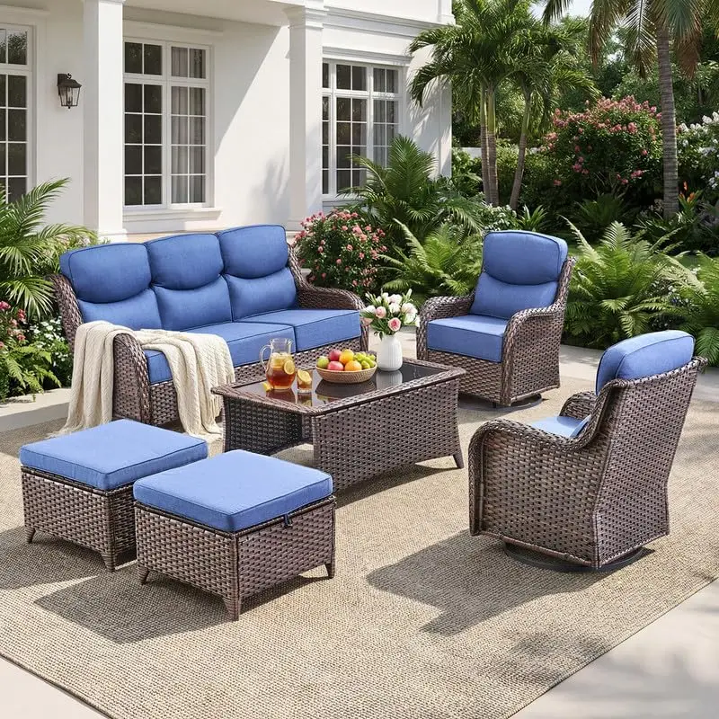 Outdoor Wicker Patio Furniture Set of 6 High Back with Swivel, 6'' Thick, Customized