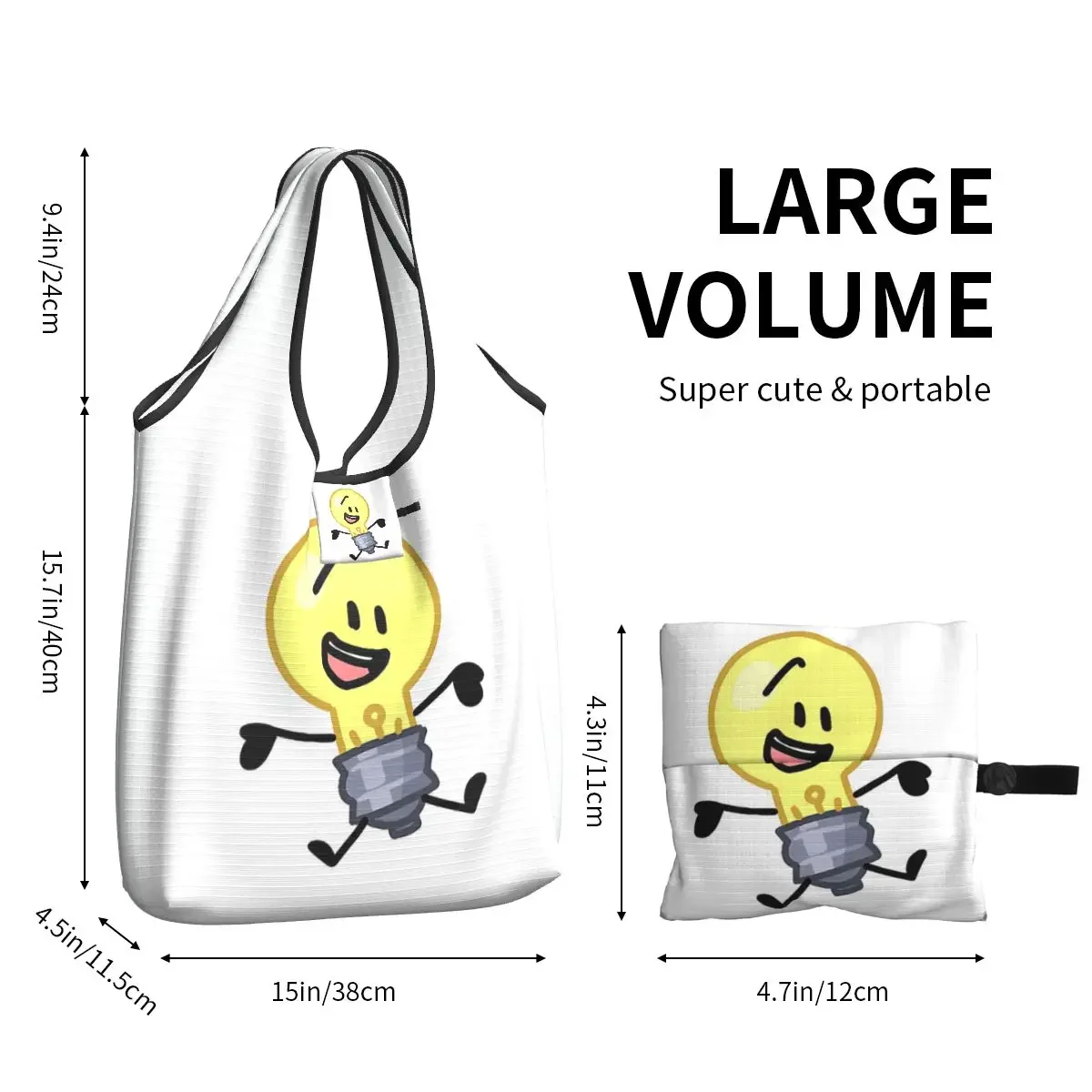 BFDI Inanimate Insanity , All Characters Portable Tote Shopping Bags Foldable Shopper Bag Grocery Handbag Shoulder Bag