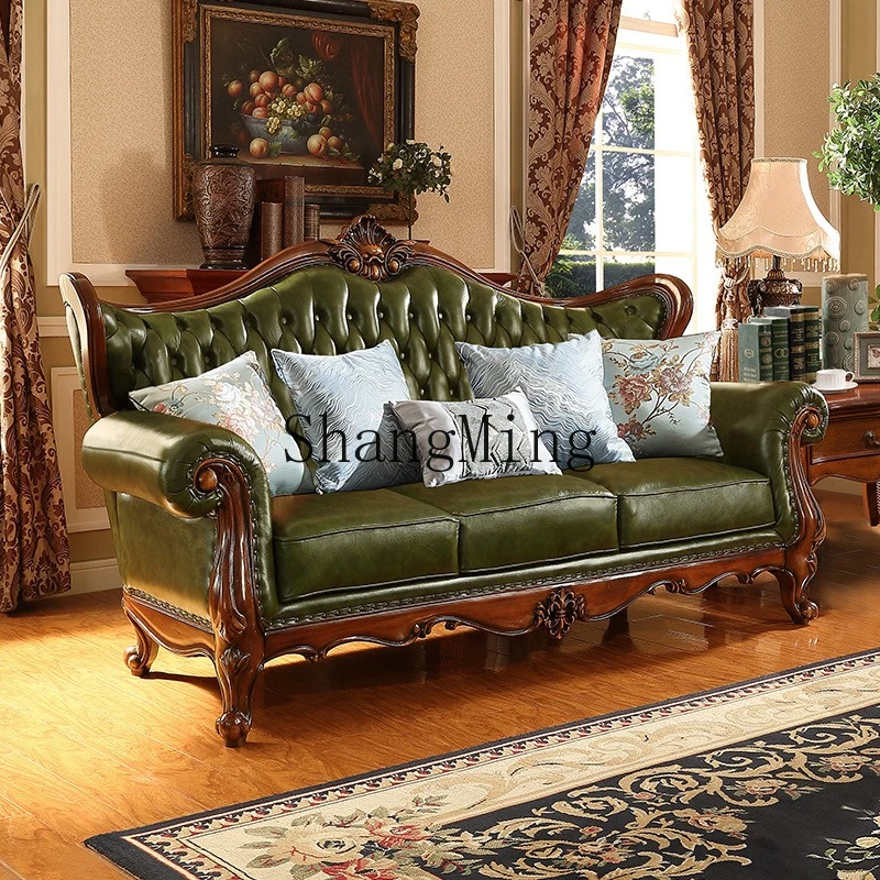

FG leather sofa home living room retro first-layer cowhide sofa solid wood sofa combination