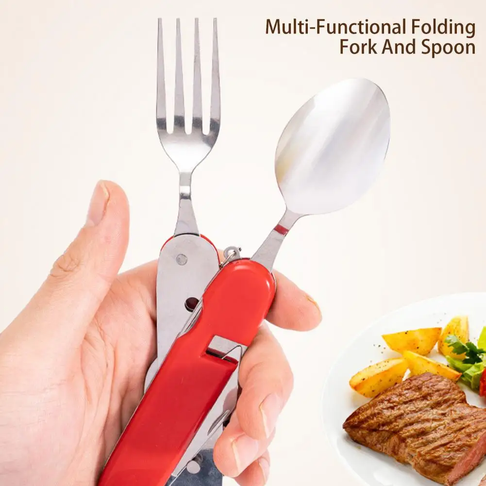 1Pc/ 1 Set Folding Spork Heat-resistant Detachable Anti-scalding Stainless Steel Multi-Functional Folding Fork And Spoon Camping