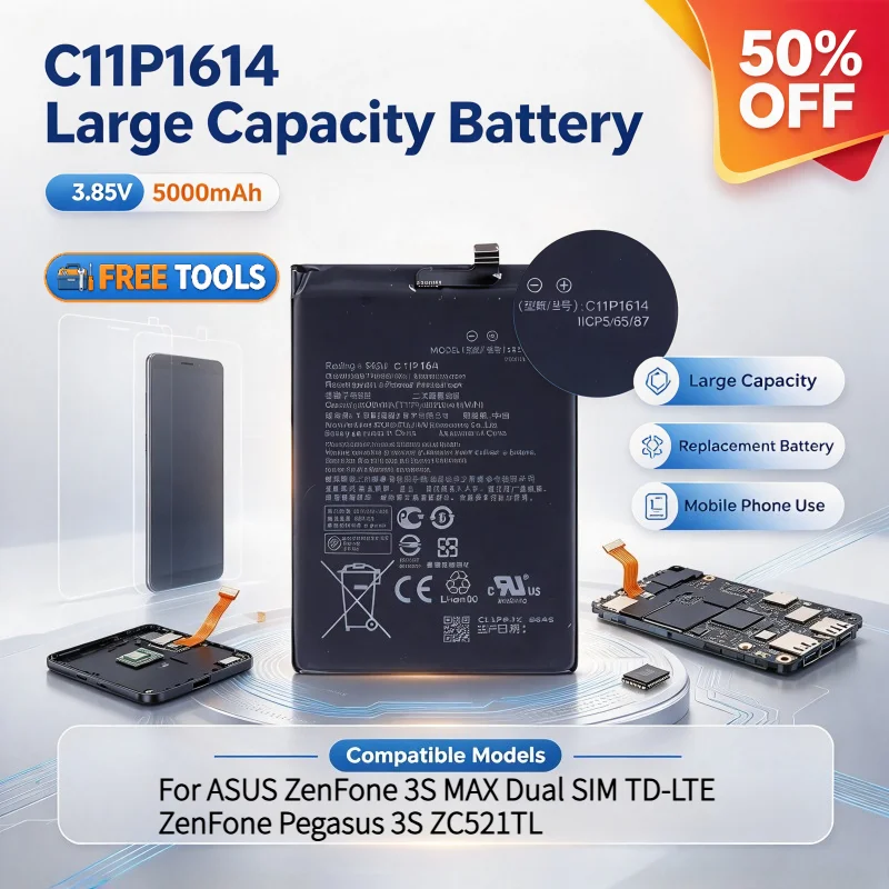 Large Capacity C11P1614 5000mAh 3.85V Mobile Phone Battery For ASUS ZenFone 3S MAX Dual SIM TD-LTE ZenFone Pegasus 3S ZC521TL