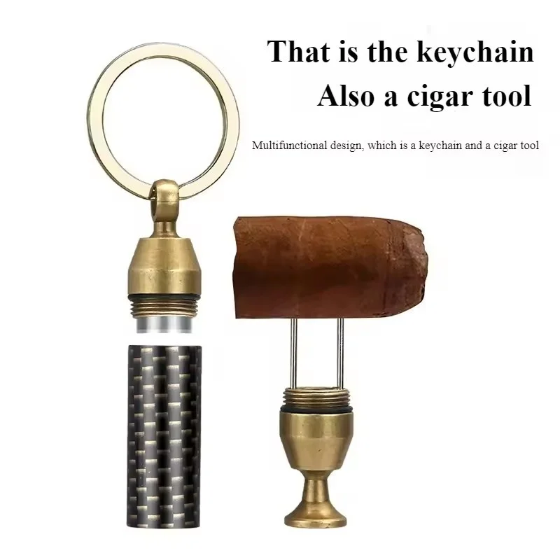 

New Dual-Function Brass Cigar Accessory - 8.5mm Knife & Needle Holder Keychain, Portable Outdoor Lighter for Smoking Gifts