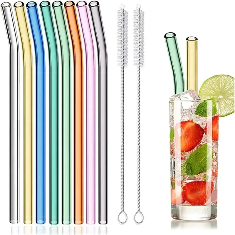 200*8mm MultiColor Glass Straws for Smoothies Cocktails Drinking Straws Healthy Reusable Eco Friendly Straws Drinkware Accessory