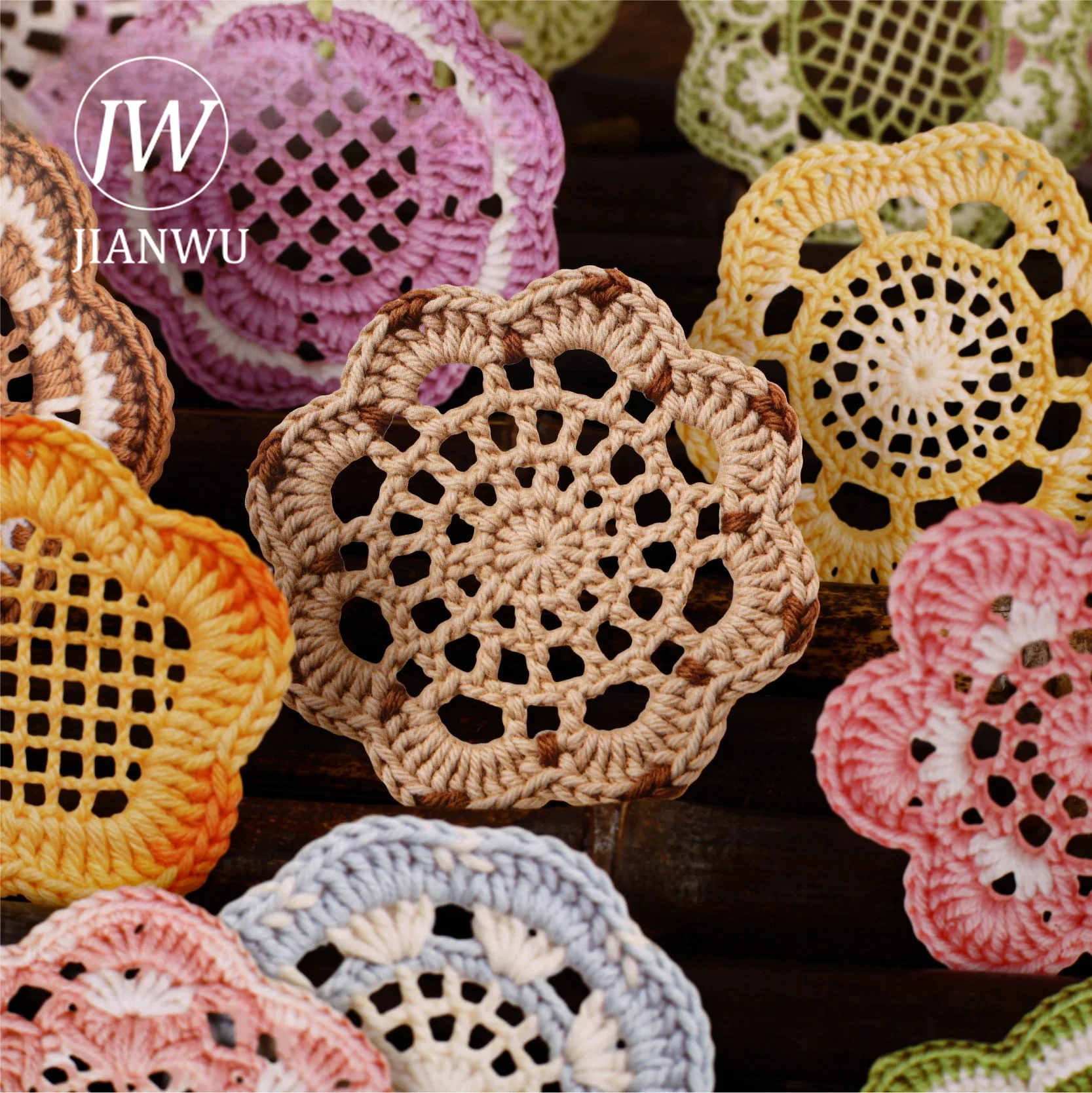 JIANWU Vintage Simulated Wool Knitting Hollow Flower Landscape Material Collage Scrapbooking Sticker Creative Journal Stationery