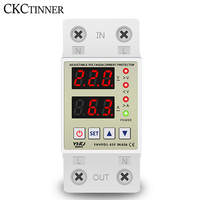 Din Rail Adjustable Over Voltage Current and Under Voltage Protector 40A 63A 220V 230V Surge Protector Relay Current Protection