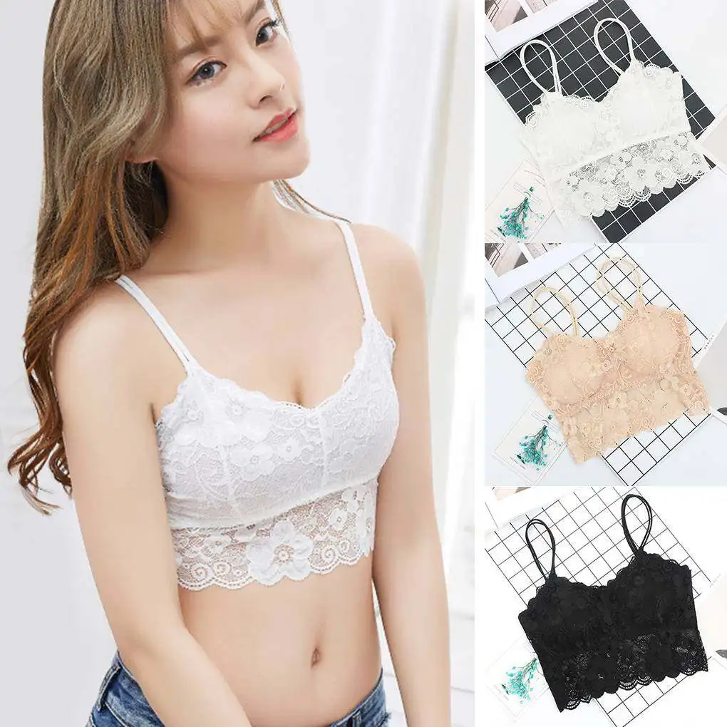 Sexy Lace Padded Bra Crop Solid Wrapped Chest Vest Strap Lingerie Tank Top