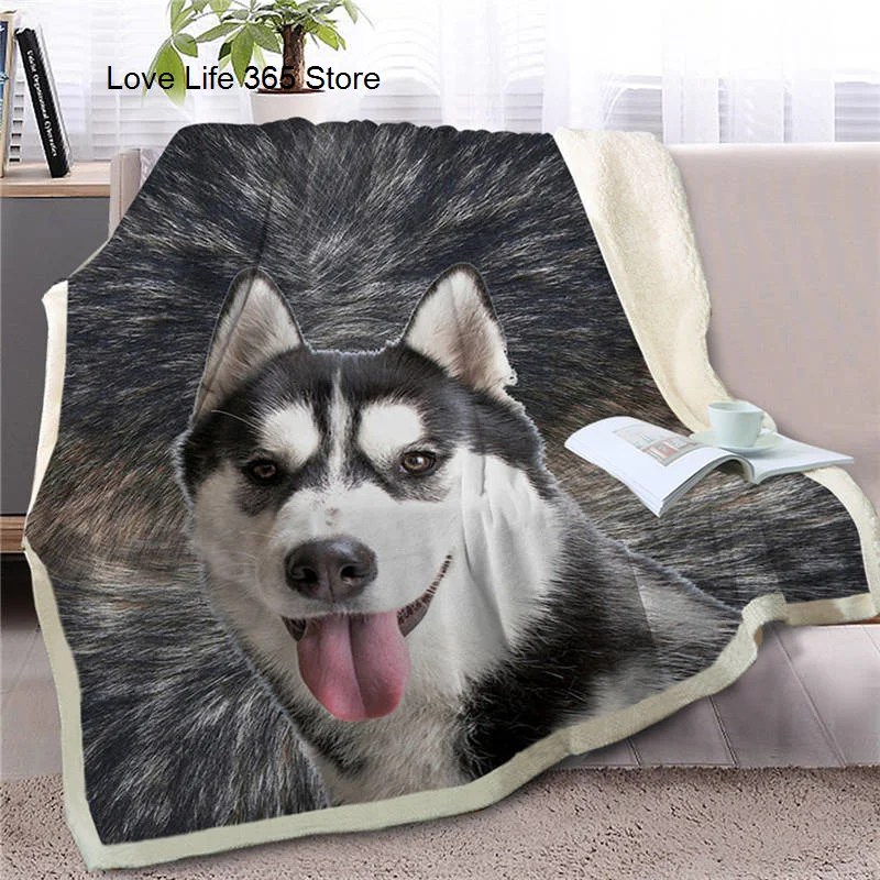 

Husky Sherpa Printed Fleece Blanket Animal Dog Cover Blankets Children Adult Thick Quilt Fashion Bedspread Throw Blanket Kids