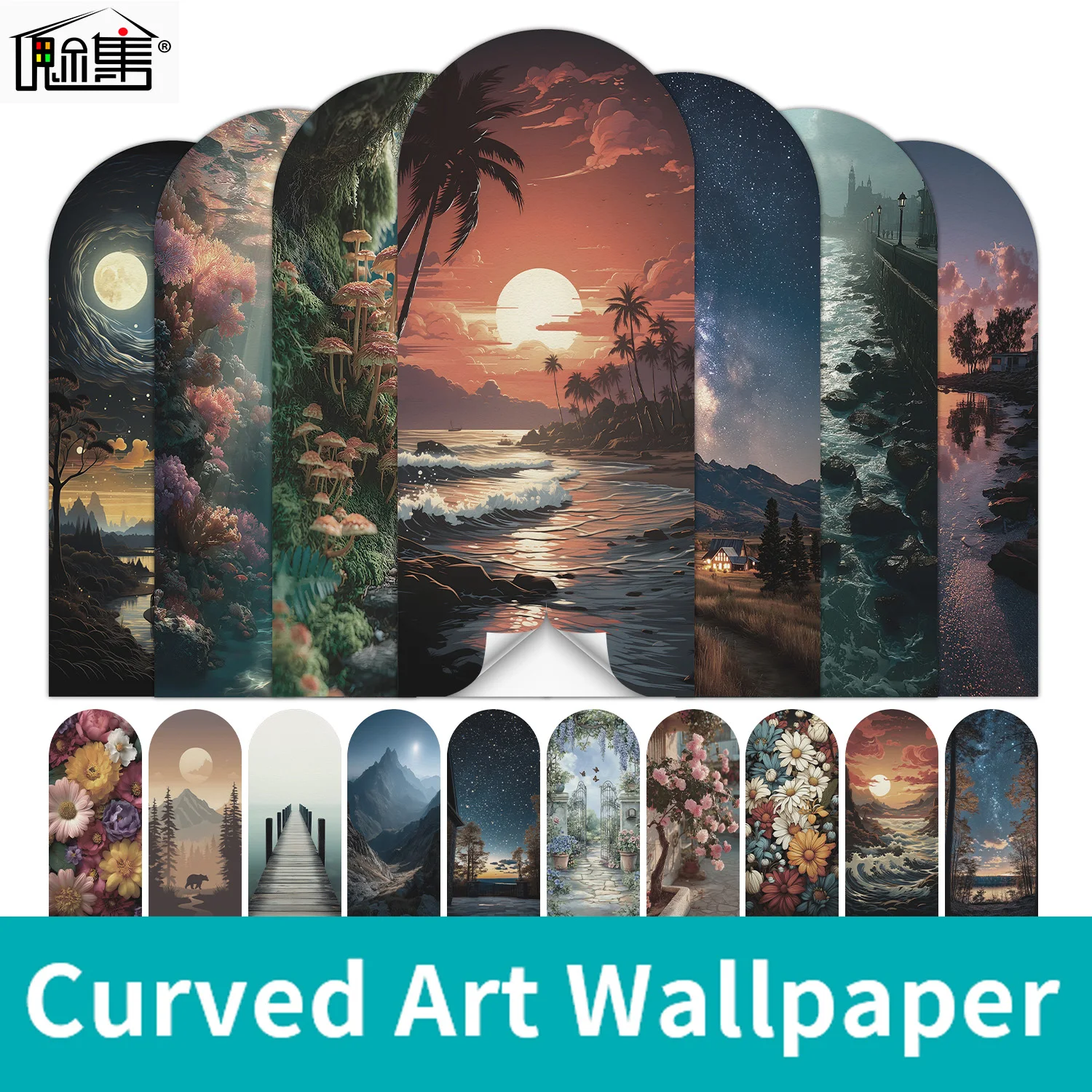 

Arched natural landscape self-adhesive wall sticker for living room, bedroom wall decoration sticker