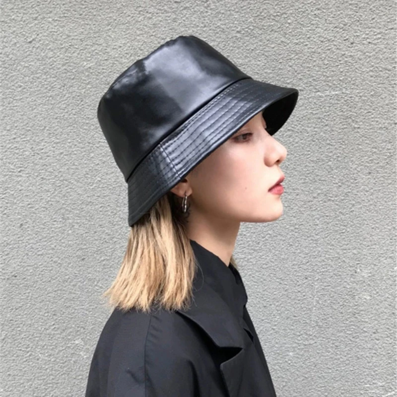 Patent Leather Simple Bucket Hats Sunshade Outdoor Breathable New Unisex Personal Double Sided Fisherman Caps Versatile Fashion